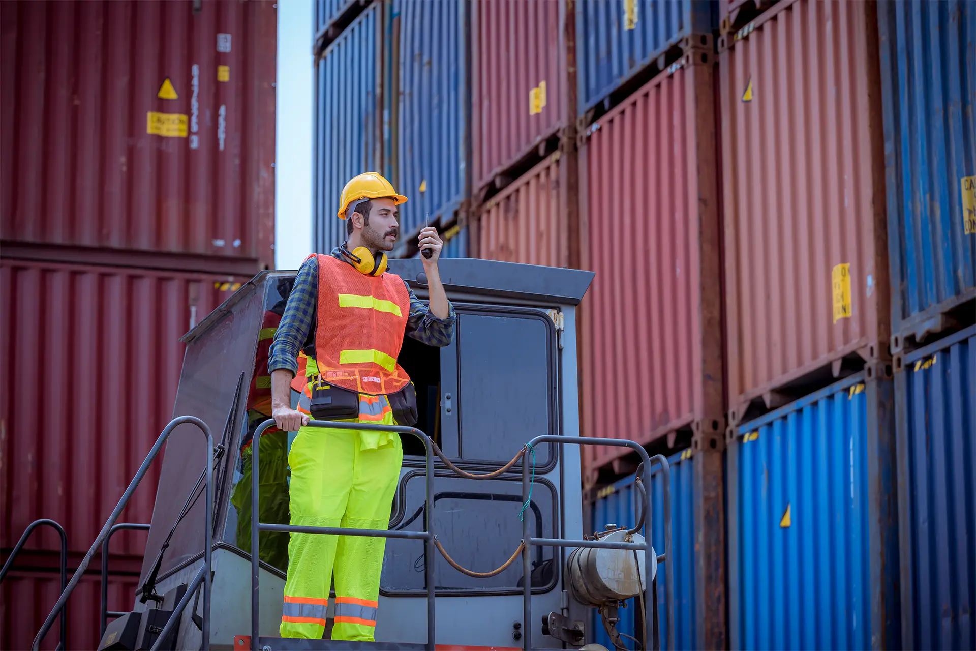 worker checking logistic yard