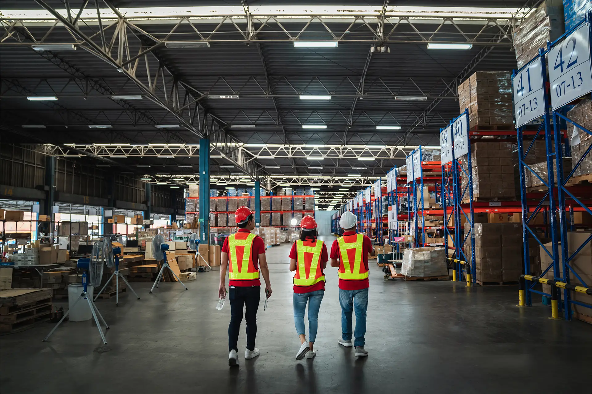 employees walking inside warehosue